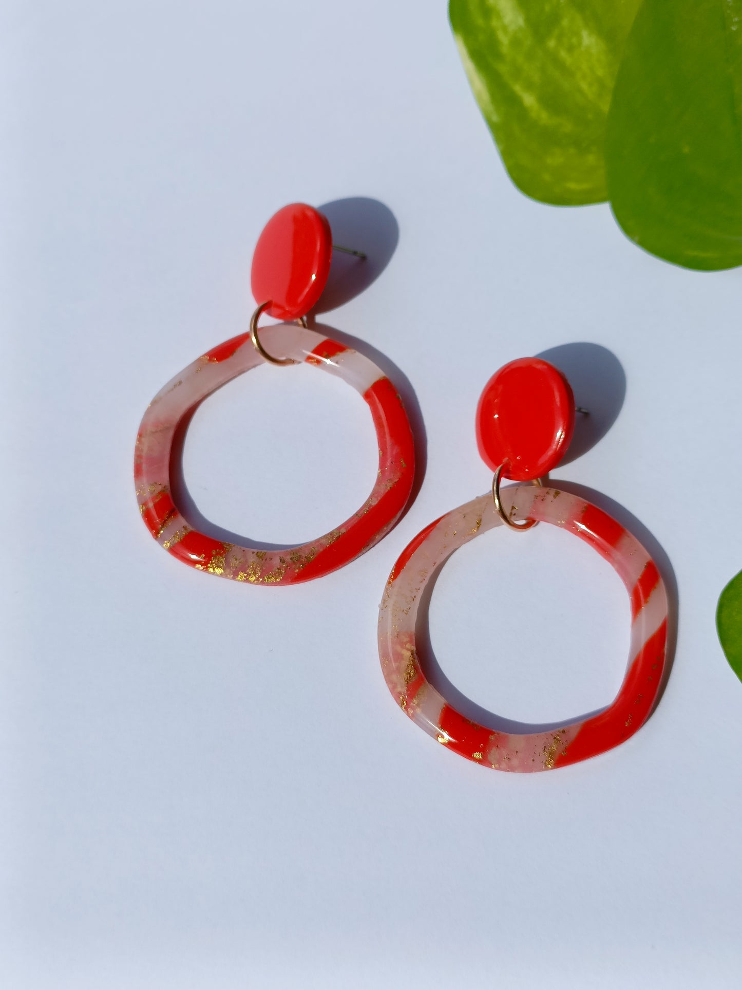 Pendente Rosso Corallo foglia Oro