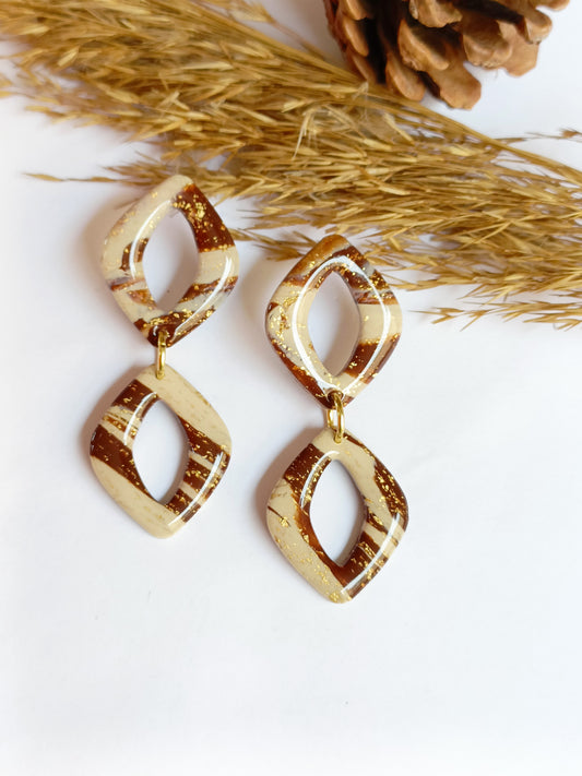 Pendente Rombo Beige Marrone Foglia oro
