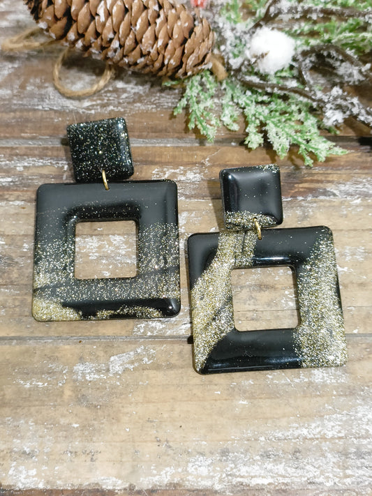 Pendente quadrato nero oro glitter