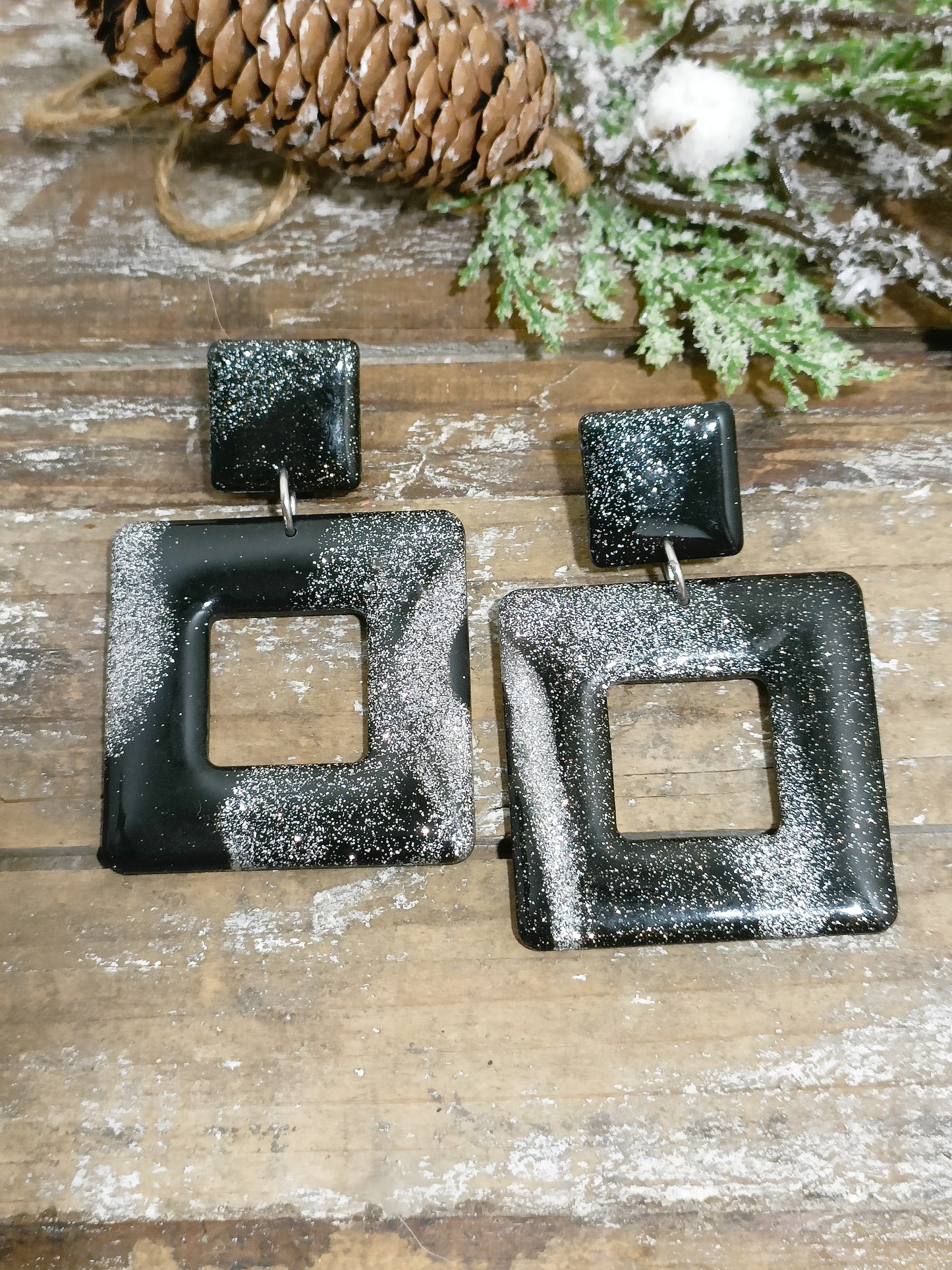 Pendente quadrato nero argento glitter