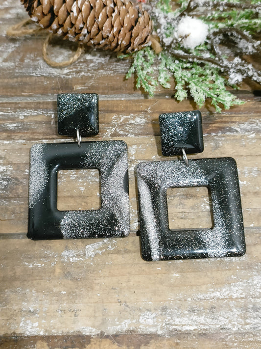 Pendente quadrato nero argento glitter