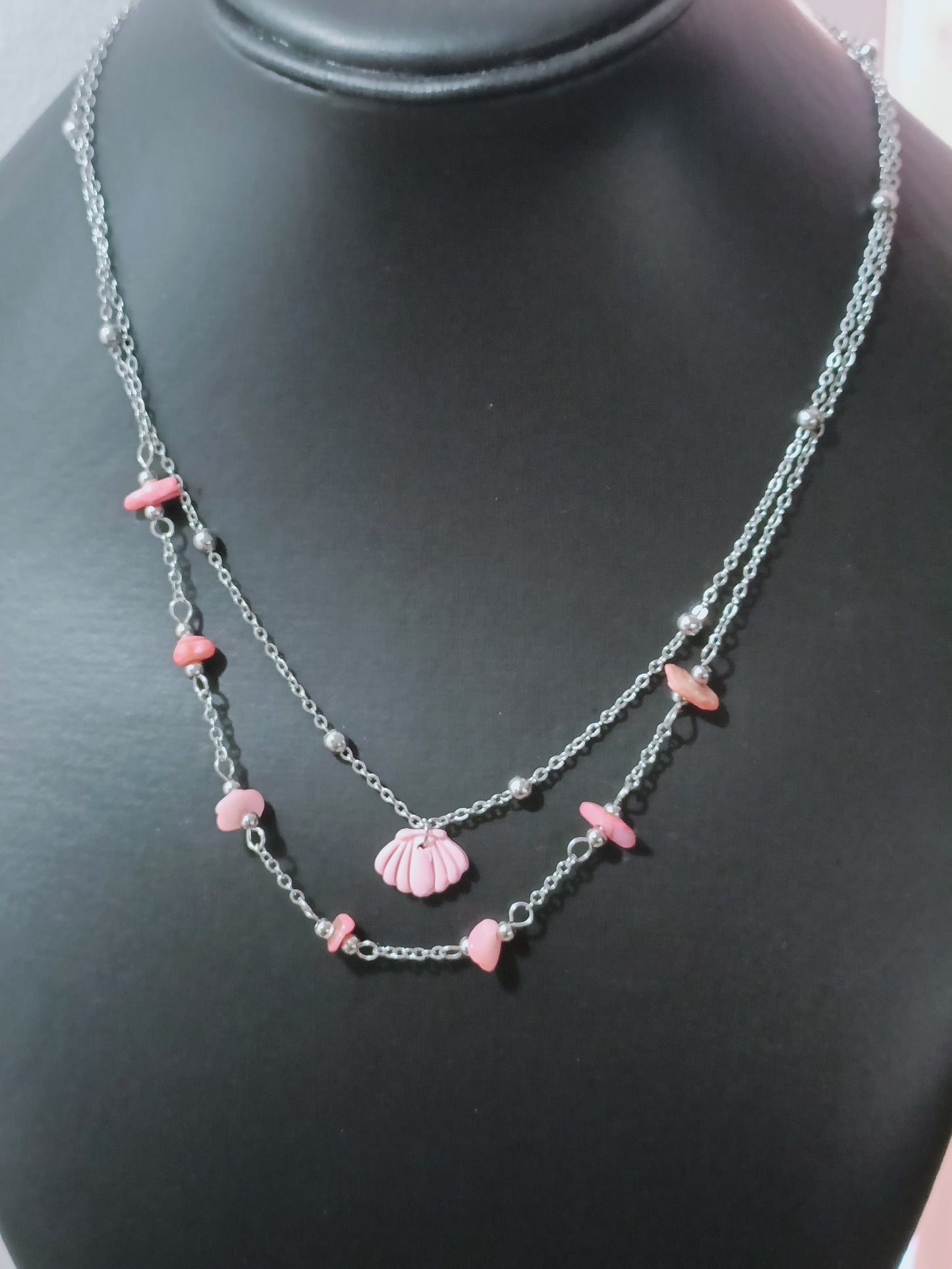 Collana doppia conchiglia rosa