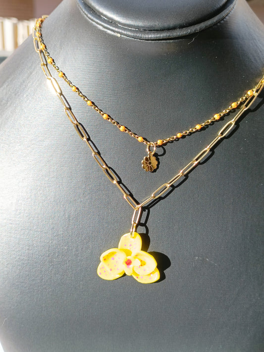 Collana doppia orchidea gialla