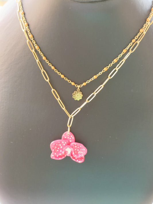 Collana doppia orchidea fucxia