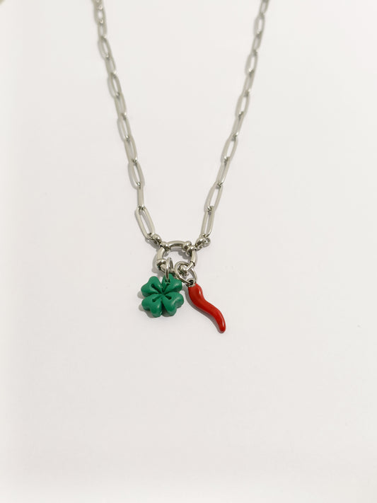 Collana quadrifoglio corno